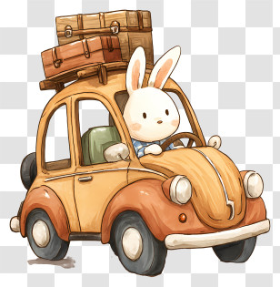 Kawaii Rabbit Driving Car - Bunny Driving Car Transparent PNG