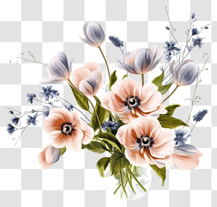 Elegant Flower Arrangement Vector Draw Design - Delicate Floral Bouquet With Pink And Lavender Flowers Transparent PNG