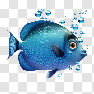 Cartoon Dory Fish
 - Blue Marine Fish With Floating Bubbles Transparent PNG
