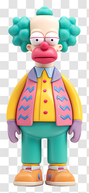 Krusty The Clown - Colorful Cartoon Clown With Serious Face Transparent PNG