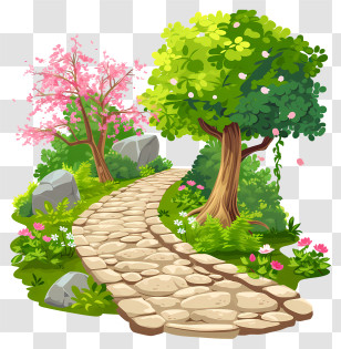 Spring Garden Path - Nature Pathway With Blooming Trees And Greenery Transparent PNG