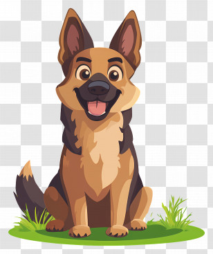 Dog German Shepherd - Happy Cartoon Dog Sitting On Grass Transparent PNG