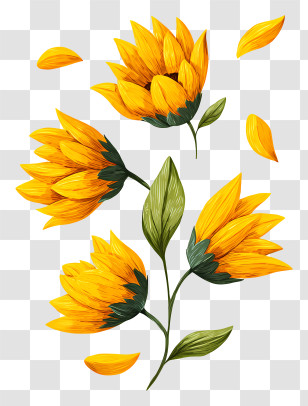 Sunflower Petals Falling - Yellow Flowers With Falling Petals Transparent PNG