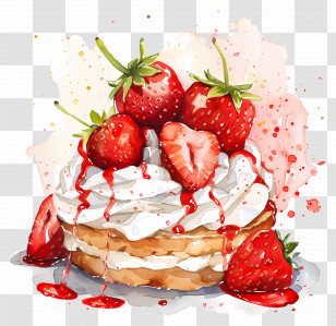 Strawberry Shortcake - Illustration Of A Strawberry Cake With Whipped Cream And Fruit Topping Transparent PNG