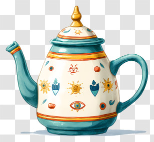 Tea Kettle - Decorative Ceramic Teapot With Symbols Transparent PNG