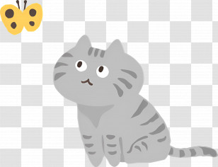 Cartoon Cat - Adorable Grey Cat Watching A Butterfly Transparent PNG