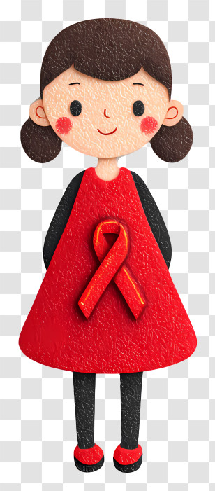 Girl Holding Red Awareness Ribbon - Girl In Red Dress With Ribbon Transparent PNG