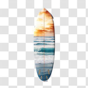 Surfing Board - Surfboard With Ocean And Sunset Design Transparent PNG