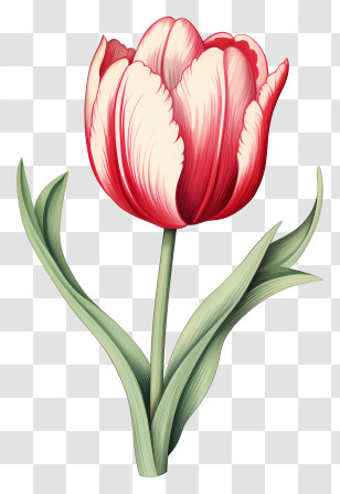 Red Tulip - Red And White Tulip Flower In Bloom Transparent PNG