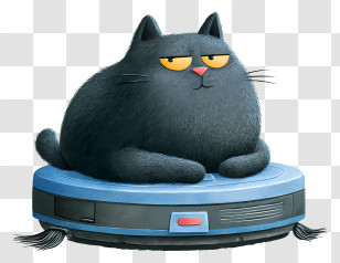 Cat Lying On Robot Vacuum Cleaner - Grumpy Black Cat On Robot Vacuum Transparent PNG