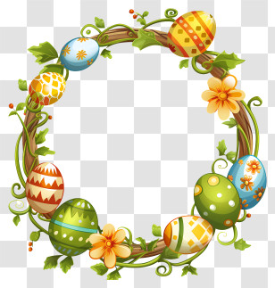 Easter Day Frame - Colorful Easter Egg Wreath With Flowers Transparent PNG