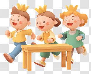 Children Running Playfully - Kids Wearing Crowns Playing Race Transparent PNG
