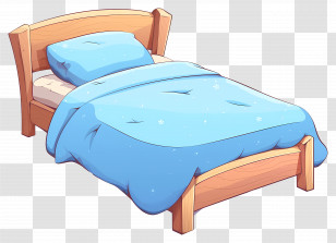 Single Bed - Cartoon Wooden Bed With Blue Blanket Transparent PNG