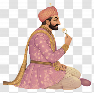Mughal Emperor - Royal Man Sitting And Holding A Flower Transparent PNG