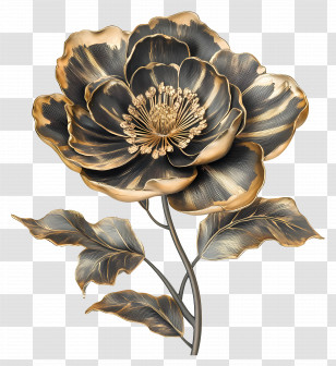 Traditional Flower - Golden Black Flower Illustration Transparent PNG