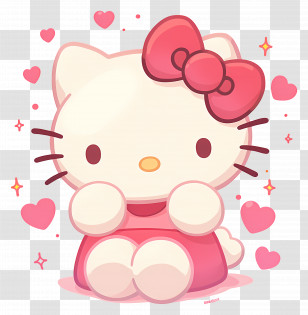Hello Kitty - Hello Kitty Cartoon Surrounded By Hearts Transparent PNG