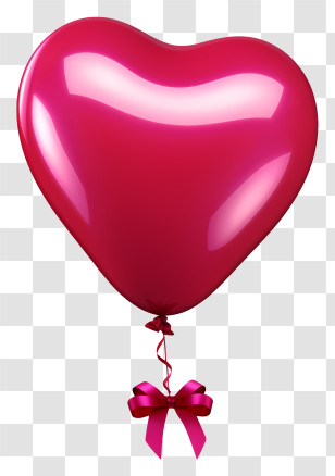 Realistic Valentine Gift Balloon - Pink Heart Balloon With Ribbon Transparent PNG