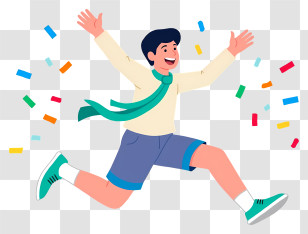 Boy Crossing Finish Line - Happy Boy Running With Confetti Transparent PNG