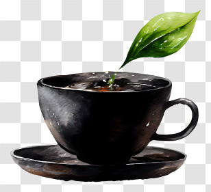 Black Tea - Black Cup With Leaf Transparent PNG