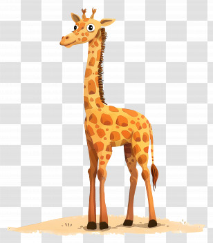 Giraffe - Cute Cartoon Giraffe Standing On Grass Transparent PNG