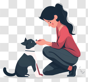 Woman Playing With Dog - Woman Feeding Her Dog Illustration Transparent PNG