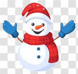 Christmas Snowman - Snowman In Red Scarf And Hat Transparent PNG