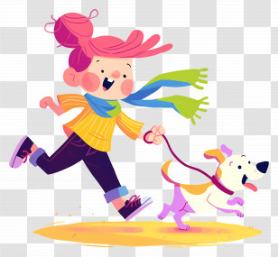 Little Girl Running Dog - Happy Girl Running With Dog Transparent PNG