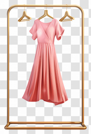Standing Clothes Rack - Elegant Pink Dress On Golden Hanger Transparent PNG