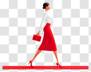 Walking On Red Carpet - Stylish Woman In Red Skirt Walking Transparent PNG