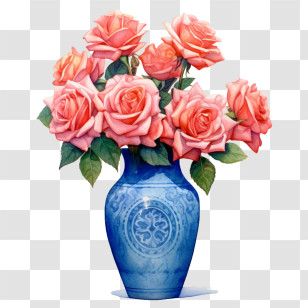 Rose
 - Beautiful Pink Roses In A Blue Vase Transparent PNG