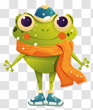 Cartoon Frog Ice Skating - Frog With Scarf In Winter Transparent PNG