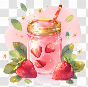 Strawberry Smoothie - Strawberry Juice In Decorative Jar Cartoon Illustration Transparent PNG