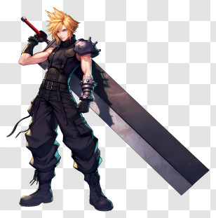 Cloud Strife - Anime Character Holding A Large Sword Transparent PNG