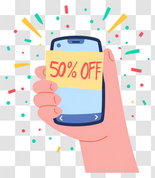 Hand Holding Phone Shopping - Mobile 50% Off Discount Illustration Transparent PNG