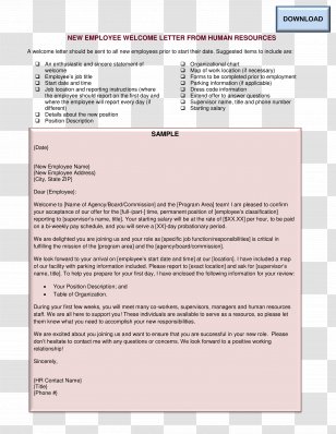 Template Human Resource Letter Verification Of Employment Form - Management - Welcome Message Transparent PNG