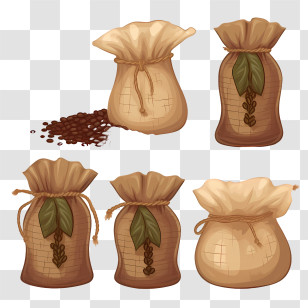 Coffee Beans Bag - Burlap Sacks Filled With Coffee Beans Transparent PNG