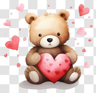 Watercolor Valentine Teddybear - Adorable Teddy Bear Holding A Heart Transparent PNG