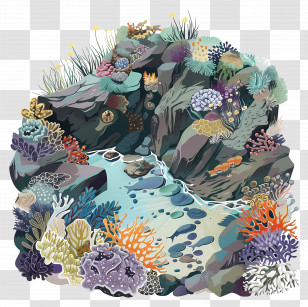 Tidepool - Colorful Coral Reef Illustration Transparent PNG