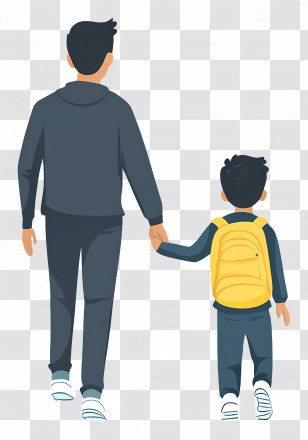 Going School With Dad - Father And Son Walking Together Transparent PNG