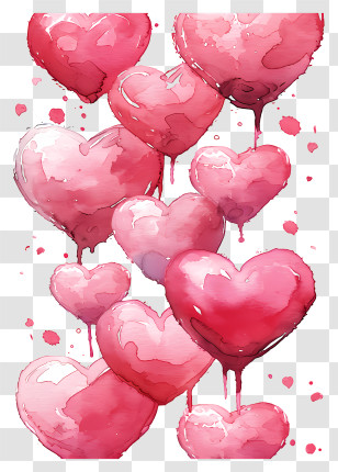 Heart Pattern Background - Romantic Pink Dripping Hearts Watercolor Illustration Transparent PNG