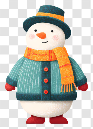 Snowman Wearing Christmas Clothes - Snowman With Scarf And Hat Transparent PNG