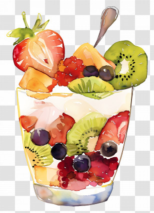 Fruit Parfait - Colorful Fruit Salad In Glass Dish Transparent PNG
