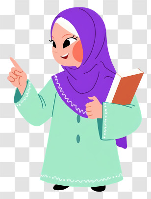 Muslim Woman Holding Book - Girl In Hijab Pointing With A Book Transparent PNG