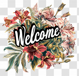 Welcome - Welcome Sign With A Flower Bouquet Illustration Transparent PNG