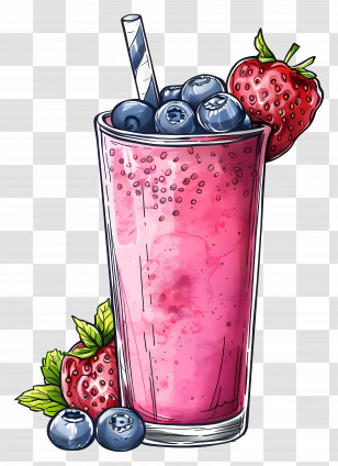 Smoothie - Berry Smoothie Illustration With Fresh Fruits Transparent PNG