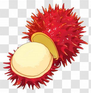 Rambutan - Open Spiky Red Fruit With Exposed Inside Transparent PNG