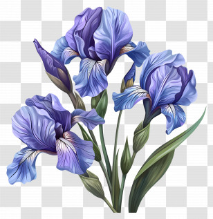 Iris - Beautiful Purple Iris Bloom In Botanical Illustration Transparent PNG