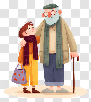 Grandpa Child Companionship - Cartoon Grandfather With Child Transparent PNG