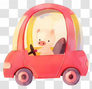 Watercolor Car - Pig Driving A Red Car Transparent PNG