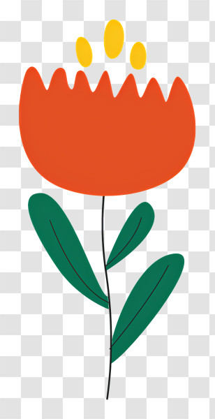 Flower Drawing - Beautiful Orange Flower With Green Leaves Transparent PNG